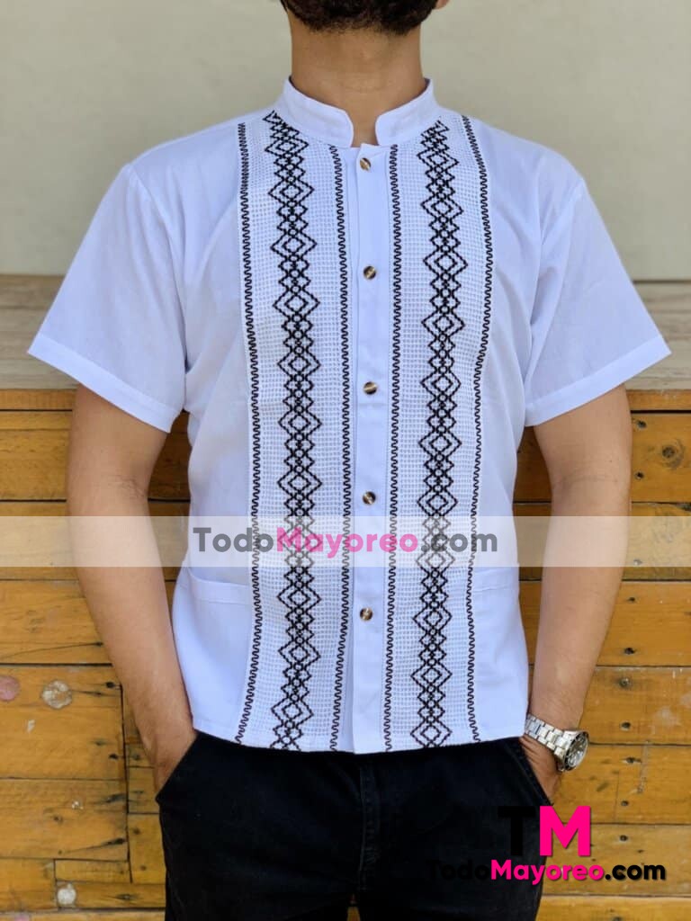 rj00632 Camisa guayabera de manta color blanco artesanal mexicano para hombre hecho en Chiapas mayoreo fabrica