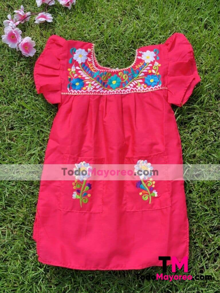 rj00749 Vestido artesanal mexicano para infantil hecho en Sahuayo Michoacan  mayoreo fabrica 