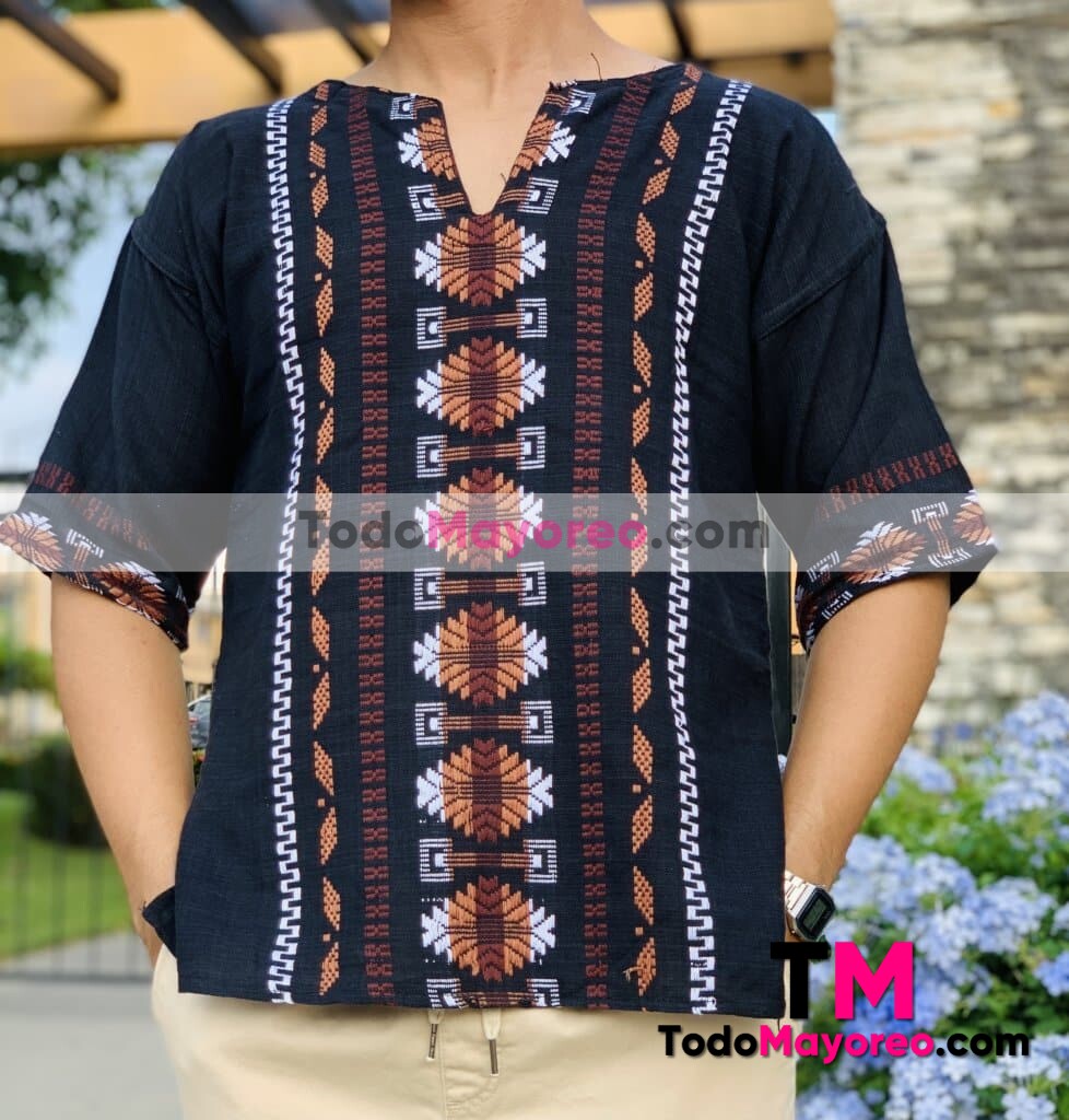 rj00808 Camisa artesanal mexicano para hombre hecho en Chiapas mayoreo fabrica