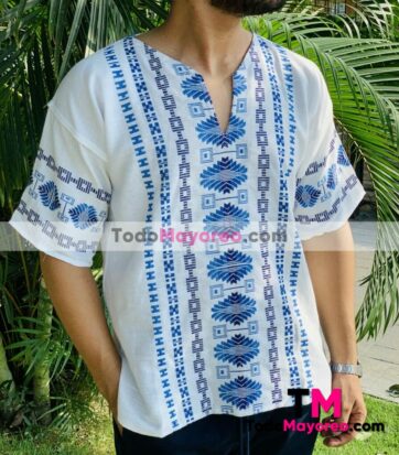 rj00809 Camisa artesanal mexicano para hombre hecho en Chiapas mayoreo fabrica