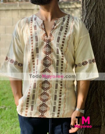 rj00810 Camisa artesanal mexicano para hombre hecho en Chiapas mayoreo fabrica