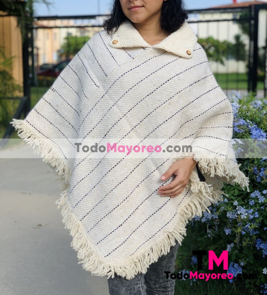 rj00819 Color Blanco Poncho de lana Unitalla unisex en Chiapas México medida de cm fabricantes por mayoreo - TodoMayoreo.com