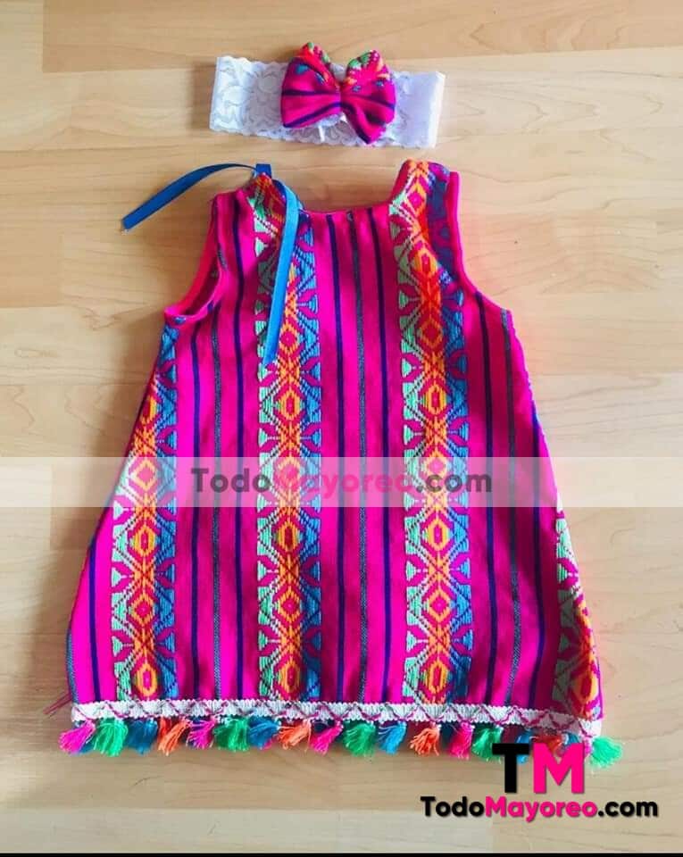rs00105 Set de dos piezas diadema y vestido artesanal mexicano para Bebe  hecho en Chiapas mayoreo fabrica 