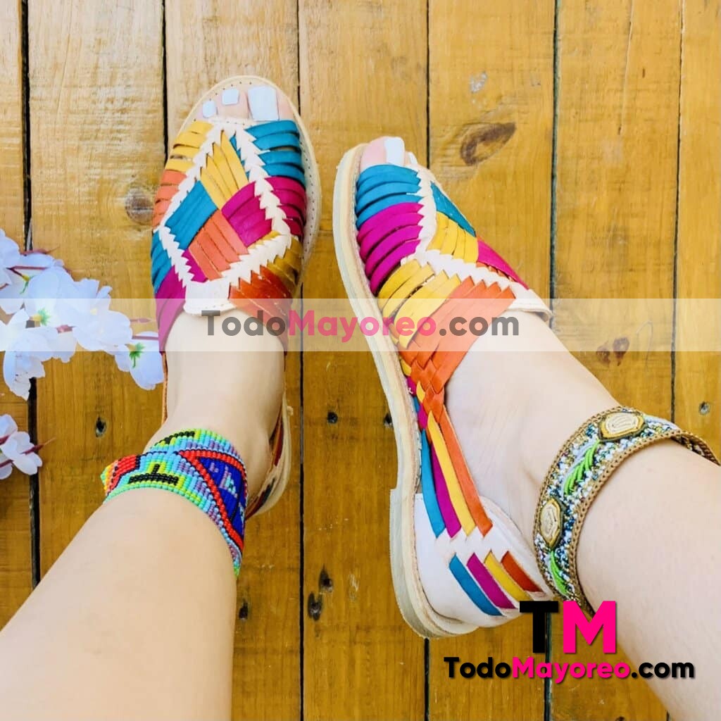 zj00154 Huaraches artesanales mexicanos de piso para mujer bordado de colores mayoreo fabrica