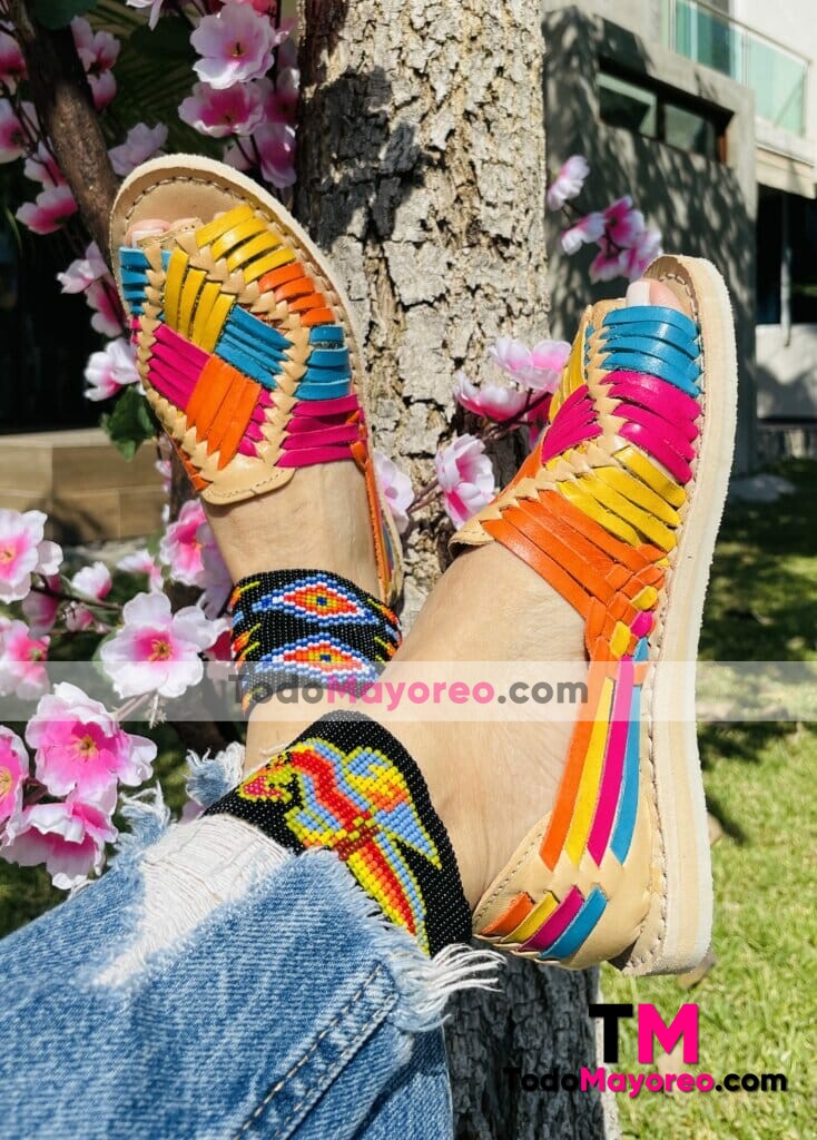 zj00849 Huaraches artesanales color natural tejido multicolor de piso Calidad Premium para mujer