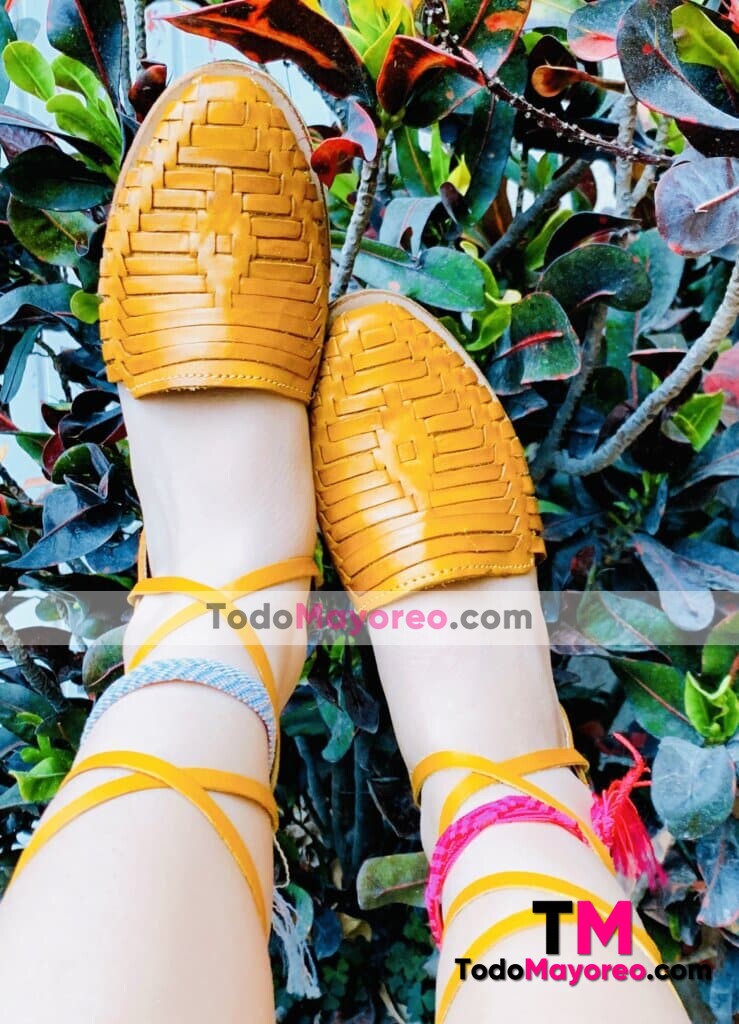 zj00893 Huaraches Mexicanos De Piso Mujer Color Amarillo De Piel tipo alpargata Hecho En Sahuayo Michoacan