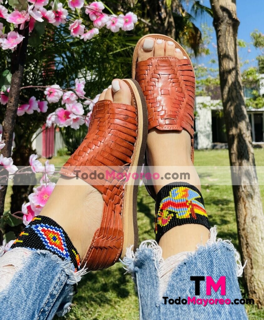 zj00918 Huaraches Mexicanos Calidad Premium Artesanales De Mujer Color Tan De Piel Con diseño estilo pachuco Hecho En Sahuayo Michoacan