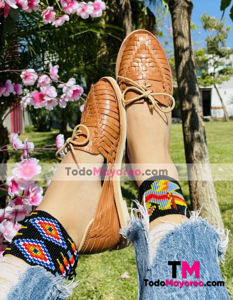 zj00919 Huaraches Mexicanos Calidad Premium Artesanales De Mujer Color Tan De Piel Con diseño estilo panchito Hecho En Sahuayo Michoacan