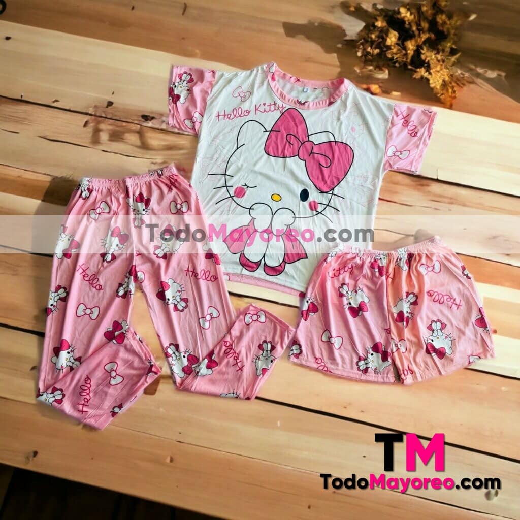 Pijama Unitalla 3 Piezas Hello Kitty Rosa Ropa de Moda al Por Mayor C1196