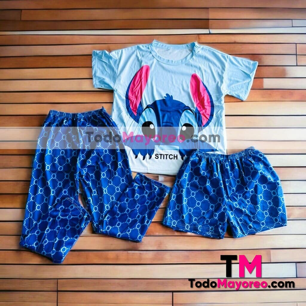 Pijama Unitalla 3 Piezas Stitch Azul Ropa de Moda al Por Mayor C1197