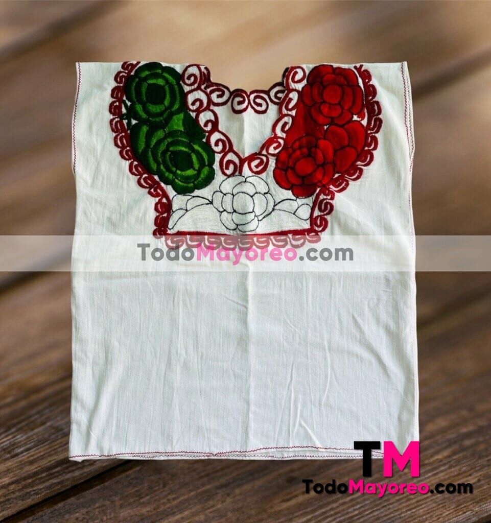RE-00008 Blusa Blanca Unitalla Flores Tricolor Artesanal Mexicano para Mujer