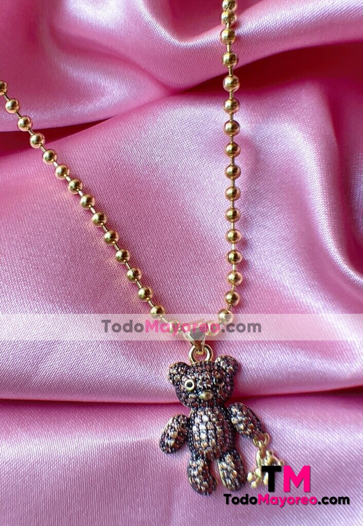 Collar Osito Teddy Cafe de Diamantes Dorado Acero Inoxidable Al Por Mayor A3603