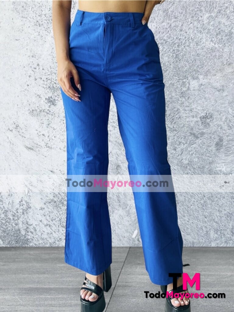 C1206 Pantalon Azul de Pierna Ancha Basic con Bolsas Proveedor de Ropa Mayoreo