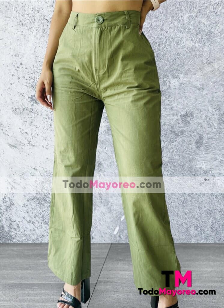 C1207 Pantalon Verde Militar de Pierna Ancha Basic con Bolsas Proveedor de Ropa Mayoreo