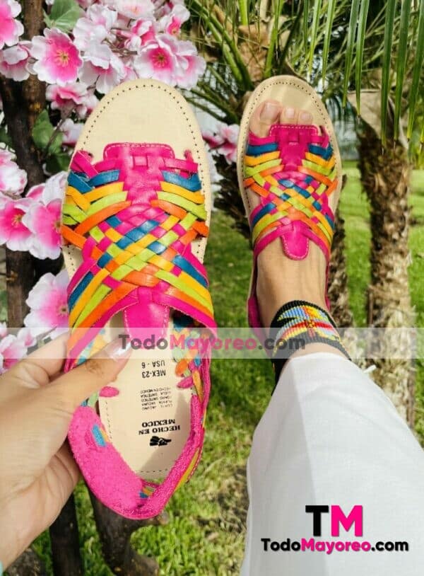 Zj 01022 Huaraches Artesanales Piso Para Mujer Rosa Tejido De Colores Fabricante Calzado Mayoreo (3)